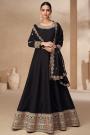 Black Silk Embroidered Anarkali Dress With Dupatta