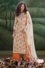 Orange & White Cotton Printed Kurta Set With Chiffon Dupatta