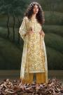 Mustard & White Cotton Printed Kurta Set With Chiffon Dupatta