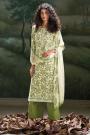 Kiwi Green & White Cotton Printed Kurta Set With Chiffon Dupatta