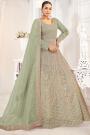 Sage Green Net Embroidered Anarkali Dress With Dupatta