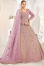 Pink Net Embroidered Anarkali Dress With Dupatta