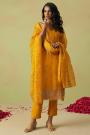 Mustard Organza Silk Embroidered Kurta Set