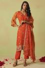 Sunset Orange Organza Silk Embroidered Kurta Set