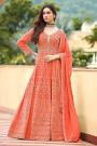 Orange Georgette Embroidered Anarkali Dress With Chiffon Dupatta