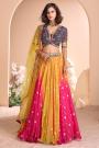 Multicolor Silk Bandhani Printed & Embroidered Lehenga Set