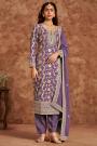 Purple Jacquard Silk Embroidered Kurta Set With Chinon Silk Dupatta