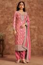 Coral Jacquard Silk Embroidered Kurta Set With Chinon Silk Dupatta