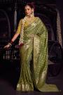 Olive Green Tissue Silk Zari Woven & Hand Worked Saree