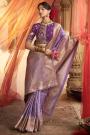 Purple Satin Silk Zari Woven & Embroidered Saree