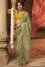 Green Satin Silk Zari Woven & Embroidered Saree