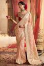 Peach Satin Silk Zari Woven & Embroidered Saree