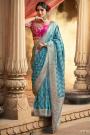 Blue Satin Silk Zari Woven & Embroidered Saree