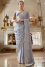 Silver Grey Luxe Fabric Hand Embroidered Stunning Saree With Hand Embroidered Blouse