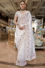 Pearl White Luxe Fabric Hand Embroidered Stunning Saree With Hand Embroidered Blouse