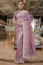 Lilac Luxe Fabric Hand Embroidered Stunning Saree With Hand Embroidered Blouse