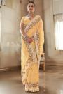 Yellow Luxe Fabric Hand Embroidered Stunning Saree With Hand Embroidered Blouse