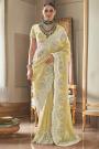 Gold Kiwi Luxe Fabric Hand Embroidered Stunning Saree With Hand Embroidered Blouse