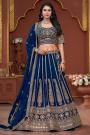 Navy Blue Georgette Embroidered Lehenga Set