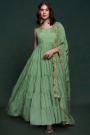 Pastel Green Embroidered Georgette Anarkali Dress With Dupatta