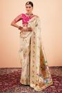 Ivory Gold Zari Weaved Paithani Silk Saree