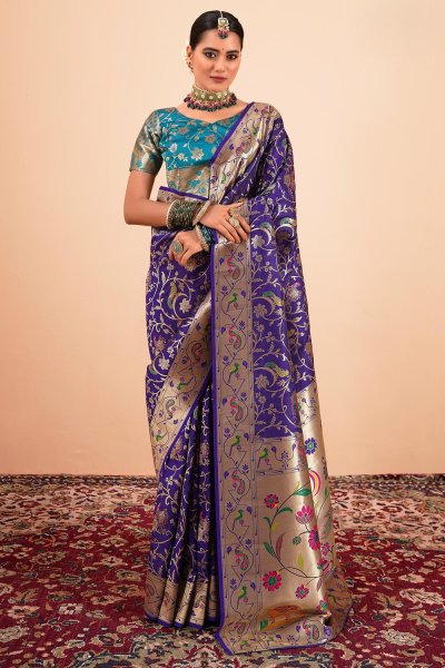 Purple Zari Weaved Paithani Silk Saree