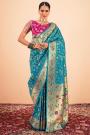 Turquoise Zari Weaved Paithani Silk Saree