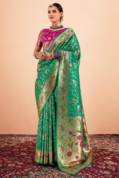 Green Zari Weaved Paithani Silk Saree