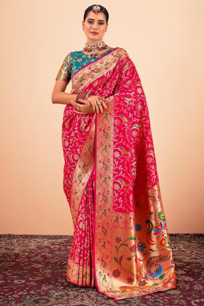 Red Zari Weaved Paithani Silk Saree