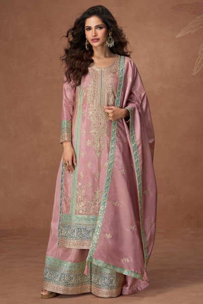 Blush Pink Organza Silk Embroidered Kurta Set