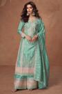 Aqua Organza Silk Embroidered Kurta Set