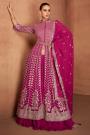 Fuchsia Pink Georgette Embroidered Anarkali With Skirt