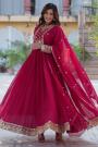 Pink Georgette Embroidered Anarkali Dress With Dupatta