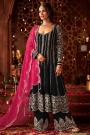 Black Georgette Embroidered Anarkali Suit With Organza Dupatta