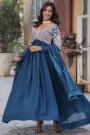 Prussian Blue Georgette Embroidered Anarkali Dress With Dupatta