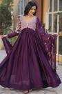 Plum Georgette Embroidered Anarkali Dress With Dupatta