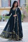 Navy Blue Georgette Embroidered Anarkali Dress With Dupatta