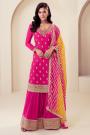 Fuchsia Pink Chinon Silk Embroidered Sharara Kurta Set