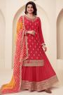 Red Chinon Silk Embroidered Sharara Kurta Set