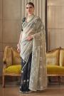 Beige & Black Tissue Silk Embroidered Saree