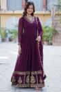 Plum Georgette Embroidered Anarkali Dress With Dupatta