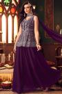 Plum Wine Georgette Embroidered Peplum Style Sharara Kurta Set