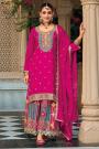 Pink Chinon Silk Embroidered Sharara Kurta Set