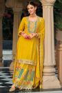 Yellow Chinon Silk Embroidered Sharara Kurta Set