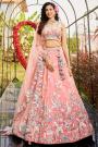 Peach Net Embroidered Lehenga Set