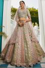 Green & Peach Net Embroidered Lehenga Set