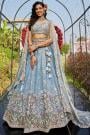 Cornflower Blue Tissue Silk Embroidered Lehenga Set With Belt