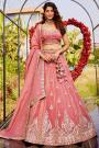 Peach Organza Silk Embroidered Lehenga Set