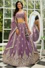 Purple Organza Silk Embroidered Lehenga Set