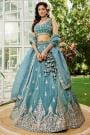 Sky Blue Organza Silk Embroidered Lehenga Set